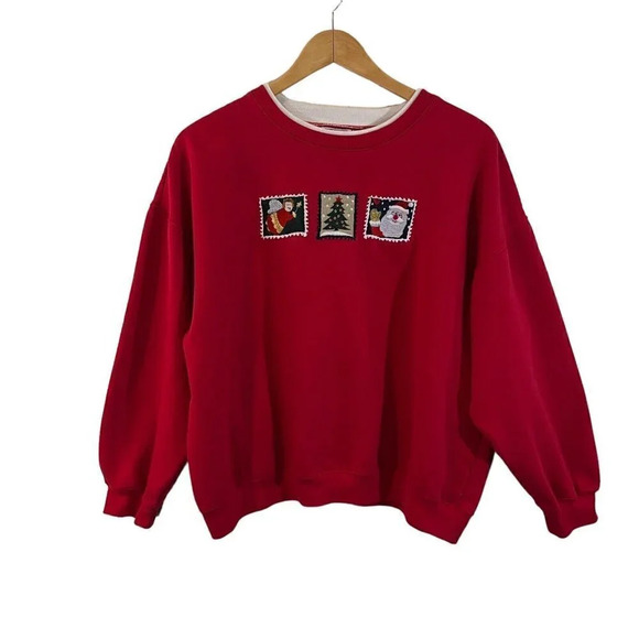 Bold Spirit 90s Christmas Sweater Size XL Embroidered Angel Santa Tree Metallic - Picture 1 of 6